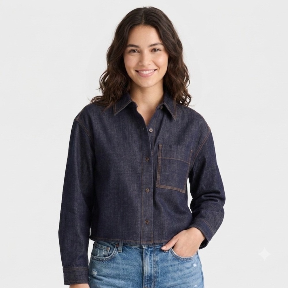 Madewell Womens Medium Blue Denim Straight Hem Shirt Rinse Wash Rigid NZ025
